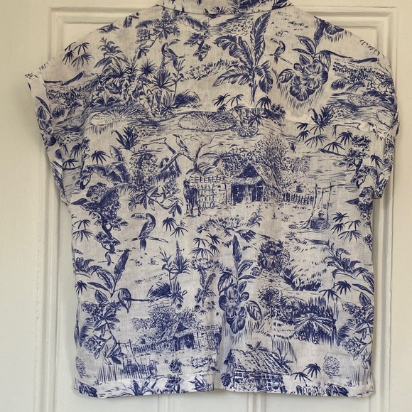 Joie Blue and White Tropical Print Blouse - Picture 4 of 6